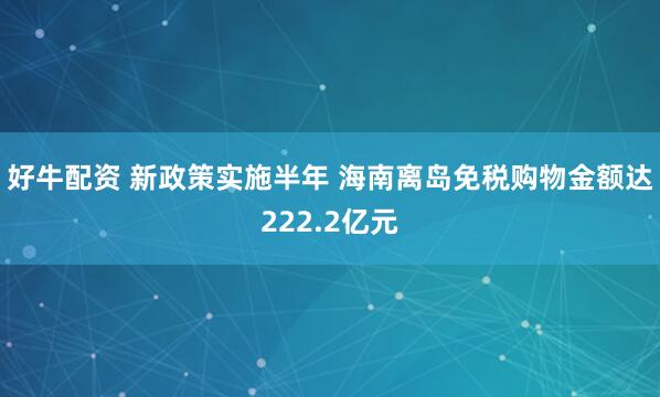 好牛配资 新政策实施半年 海南离岛免税购物金额达222.2亿元